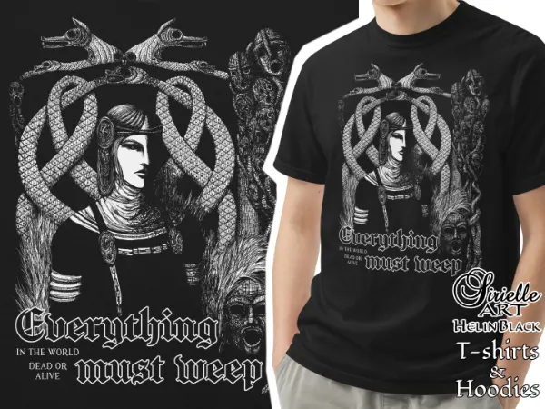 Hel in Black at Fourthwall t-shirt and close-up